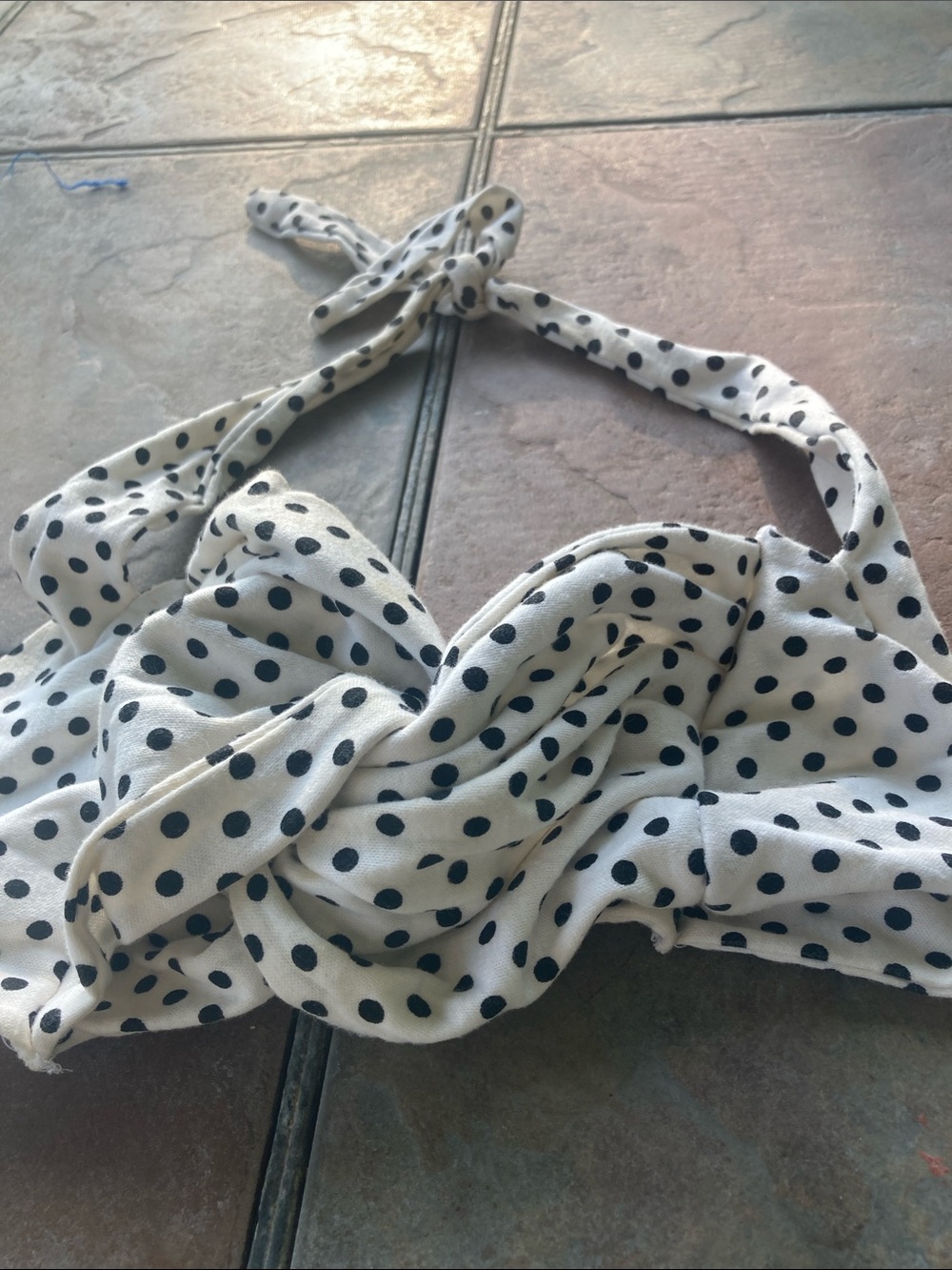 Y2K Vintage Polka Dot Halter Bikini Top - Black on White - Picture 1 of 11